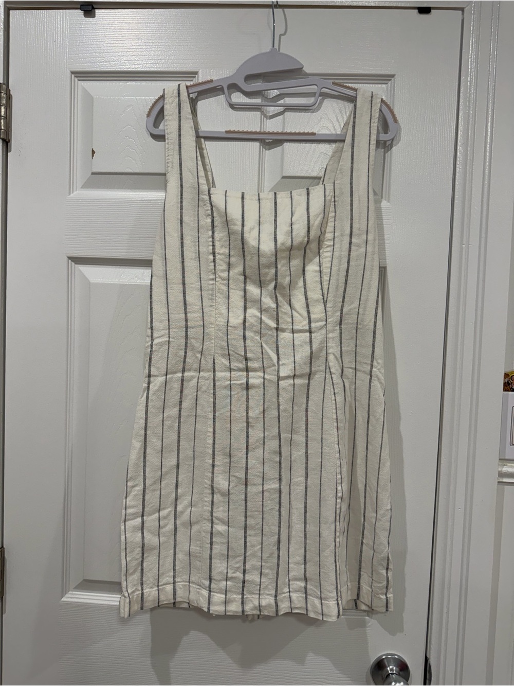 Old Navy Ivory Mini Dress with Navy Vertical Stripes